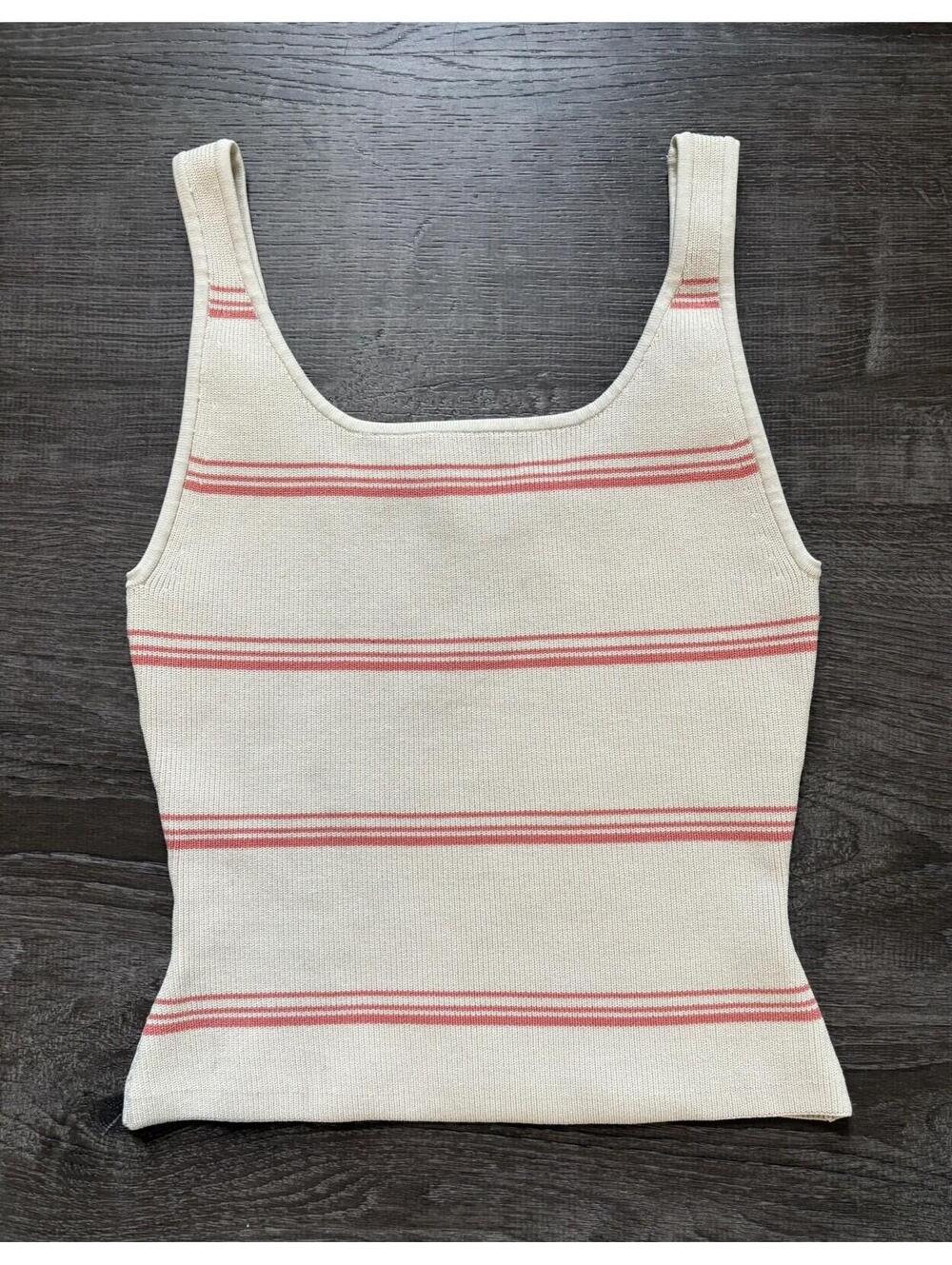 Aritzia Babaton Sculpt Knit Squareneck Tank Top  SMALL, beige with stripes